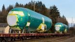 Boeing fuselage being transported by rail