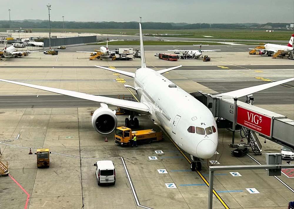 Austrian Airlines aircraft at the gate